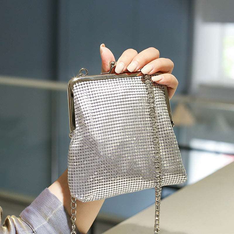 Metallic Bag with Rhinestone Chain Evening Bag